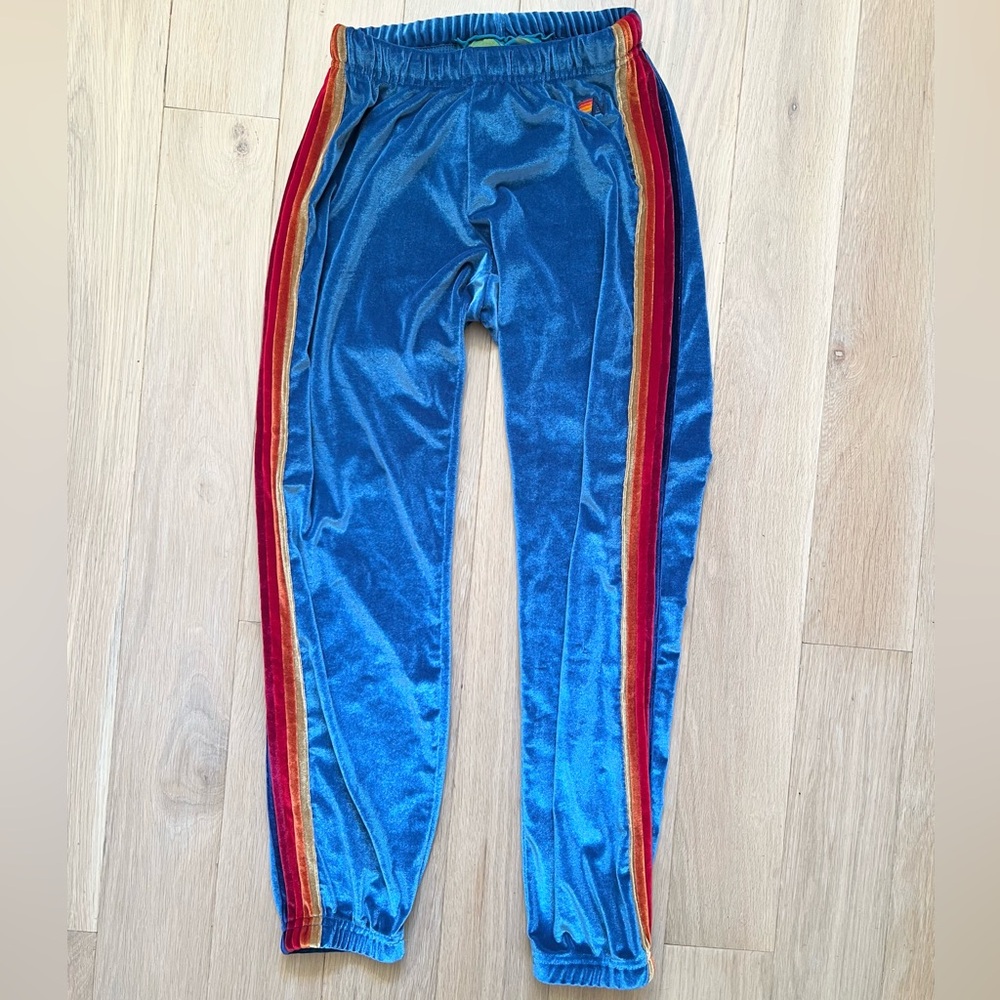Aviator Nation 5 Stipe Blue Velvet Jogger Sweatpants